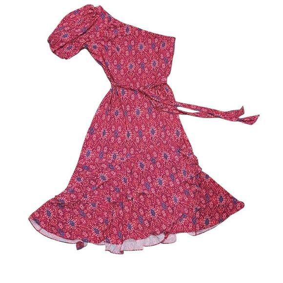 Ralph Lauren Pink Fuchsia Geo-Print Jersey One-Shoulder Dress Womens Size 10 EUC - Picture 2 of 13